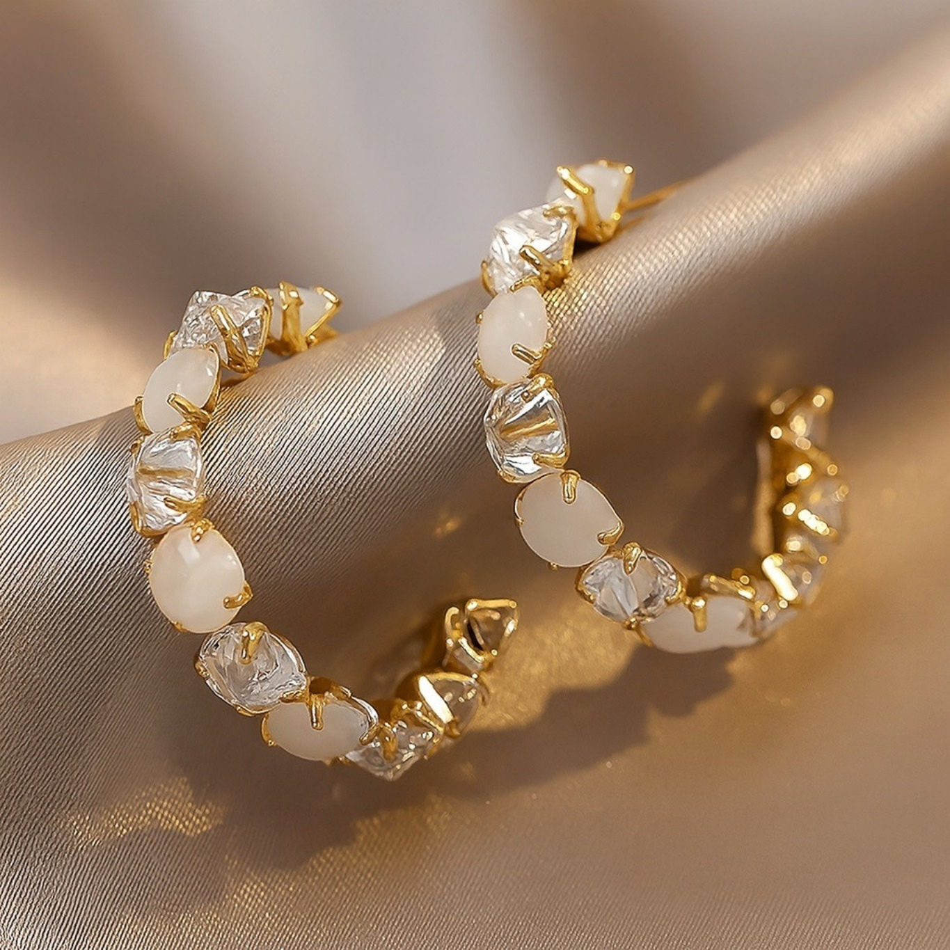 Opal Golden Moon Earrings