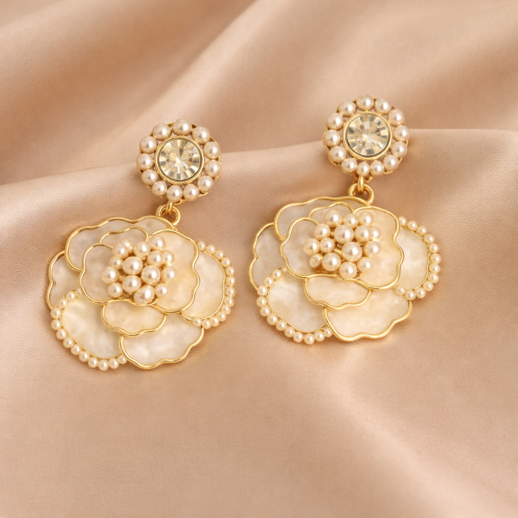 White Grace Flower Earrings