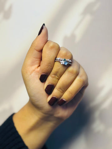 Blue Crystal Flower Ring