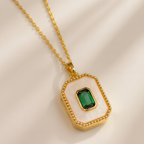 White Enamel Gem Pendant